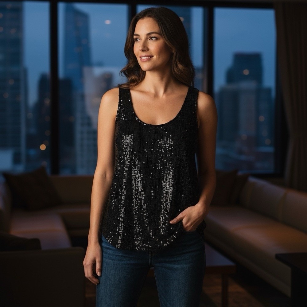 ADAM Adam Lippes - Women's Sequin Racerback Tank - Size 2‎ - Black